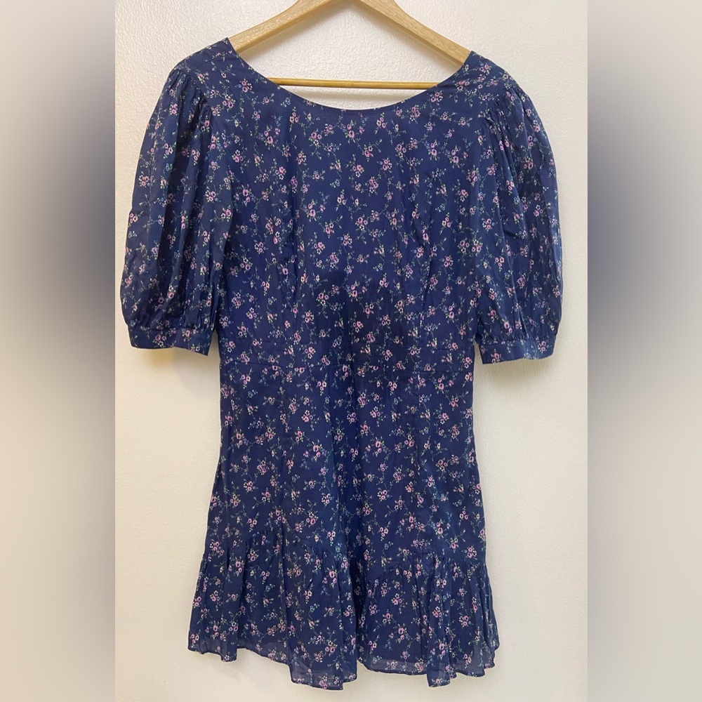 LoveShackFancy Eventide Blue Lena Floral 🌸 Cotton Mini Dress women’s Size L - Picture 7 of 16